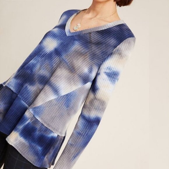 Anthropologie Eri and Ali Tie Dye Long Sleeve Waffle‎ Knit Top Size XS Bohemian - Picture 2 of 15